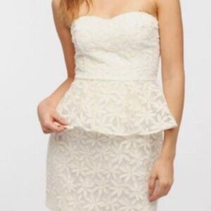 Pins & Needles Cream Strapless Floral Peplum Dress